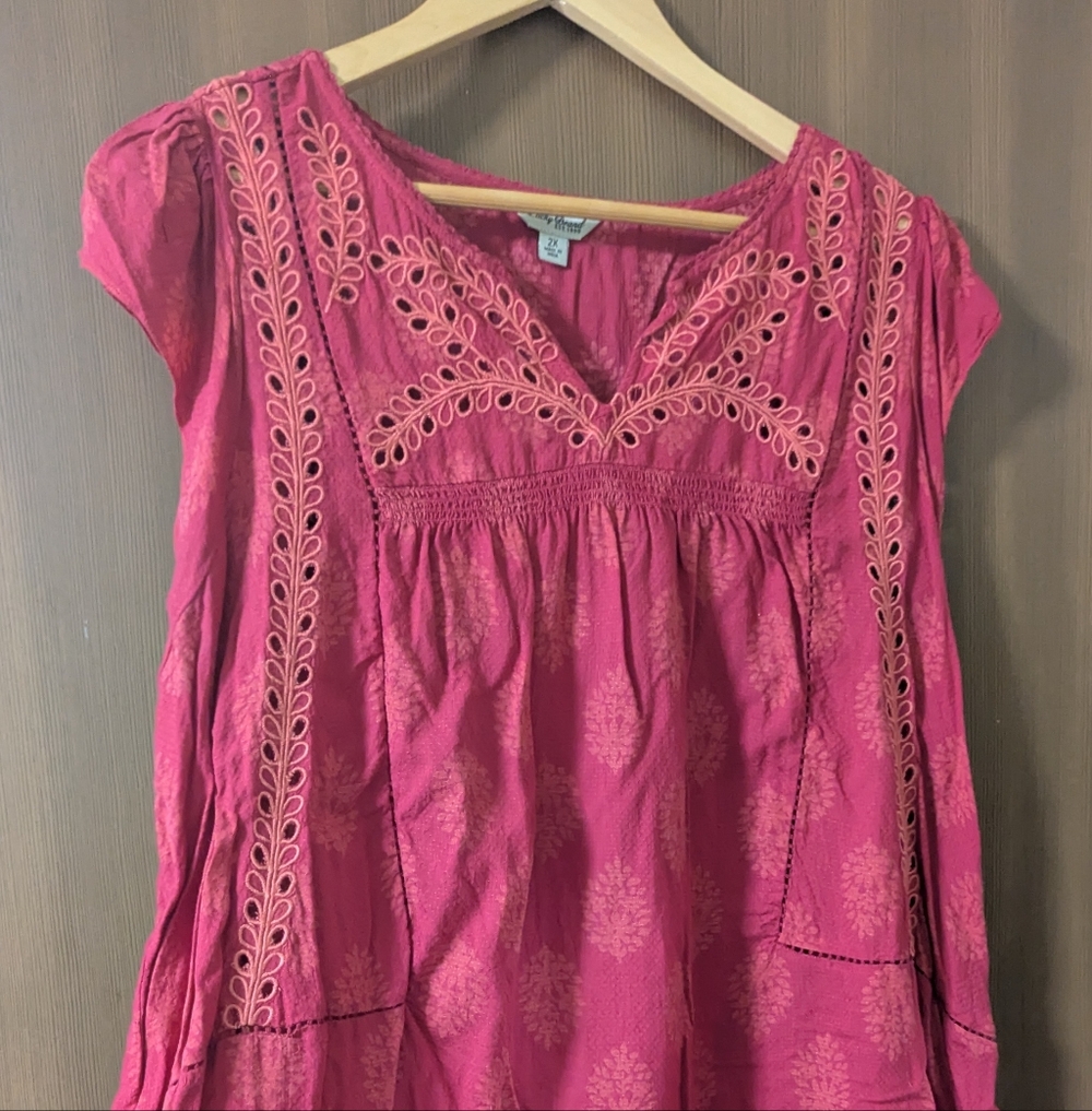 Lucky Brand Pink Embroidered Blouse